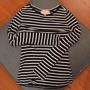 Philosophy blk/wht stripe ribbed LS tee - Small